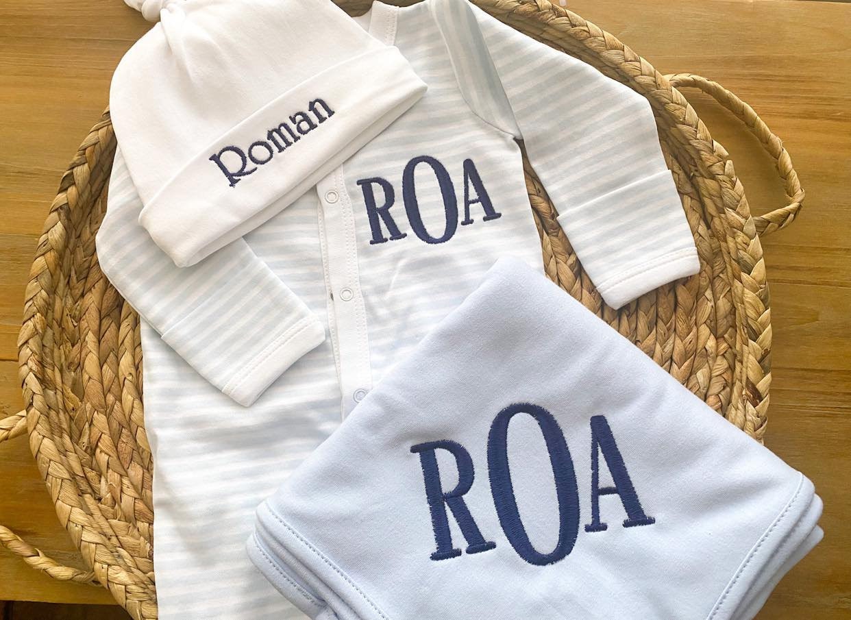 Baby Boy Outfit for Hospital, Personalized Baby Gift, Footie Romper, Newborn Boy outfit, Monogrammed sleeper