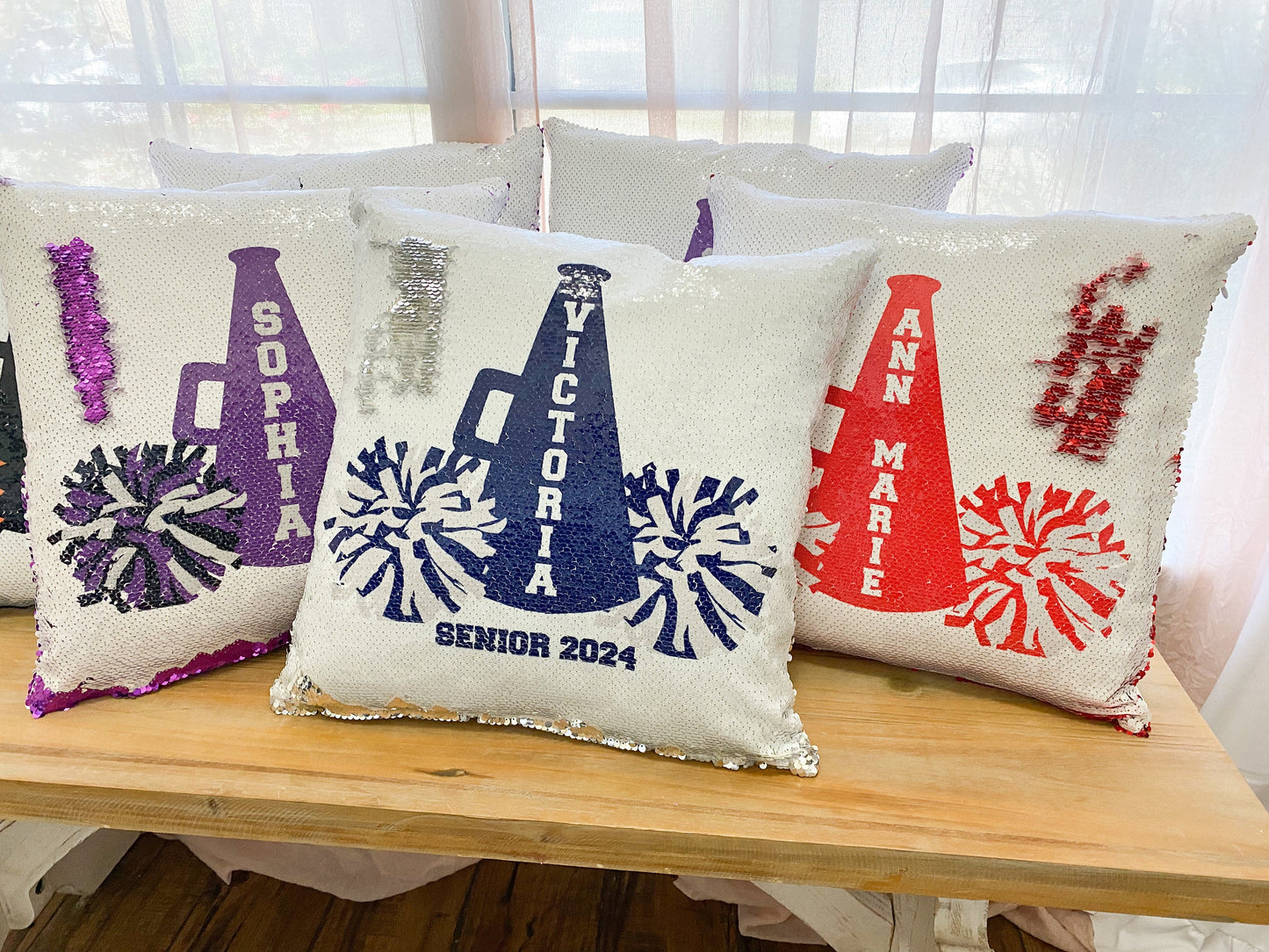 Personalized Cheerleader Sequin Pillow, Cheer Banquet, Senior Night, Senior Gift