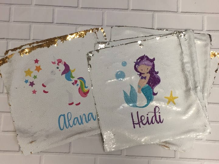 Personalized Mermaid Sequin Pillow Cover, Custom Mermaid Sequin Pillow Cover , Pillow with hearts cover, Birthday Pillow Cover