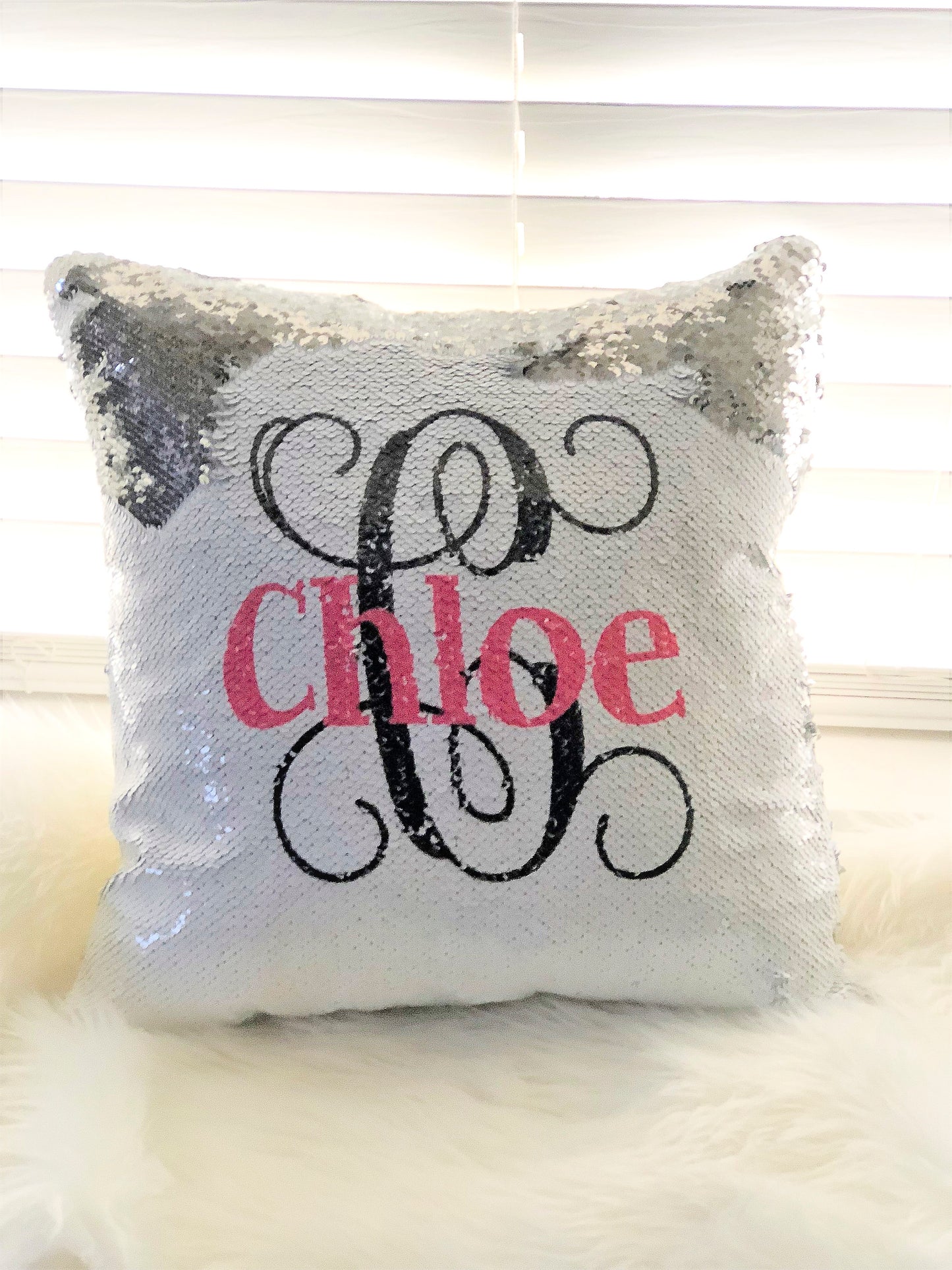 Personalized Cat Face Sequin Pillow, Birthday Pillow Cover, Flip Sequin Pillow