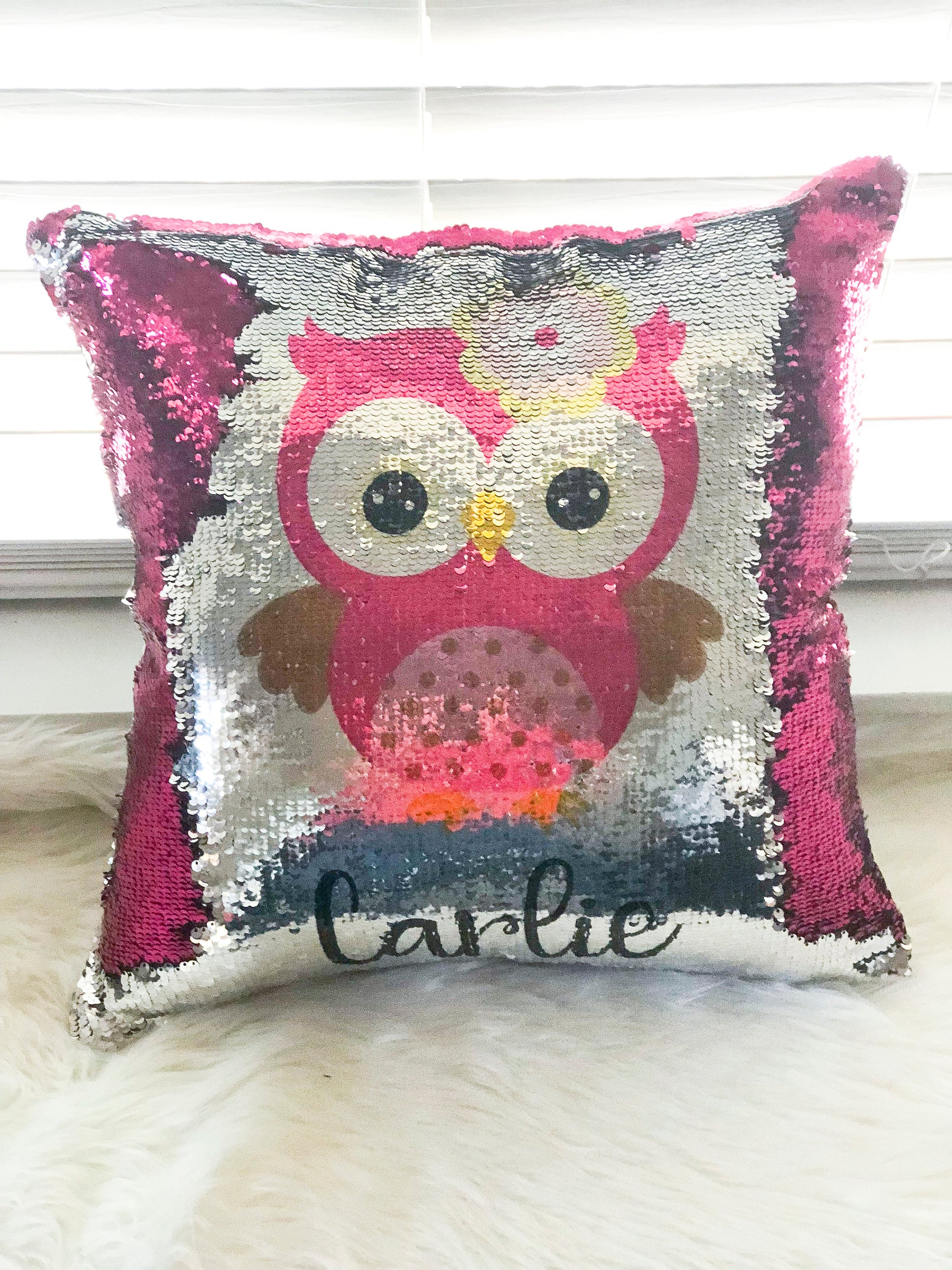 Personalized Cat Face Sequin Pillow, Birthday Pillow Cover, Flip Sequin Pillow