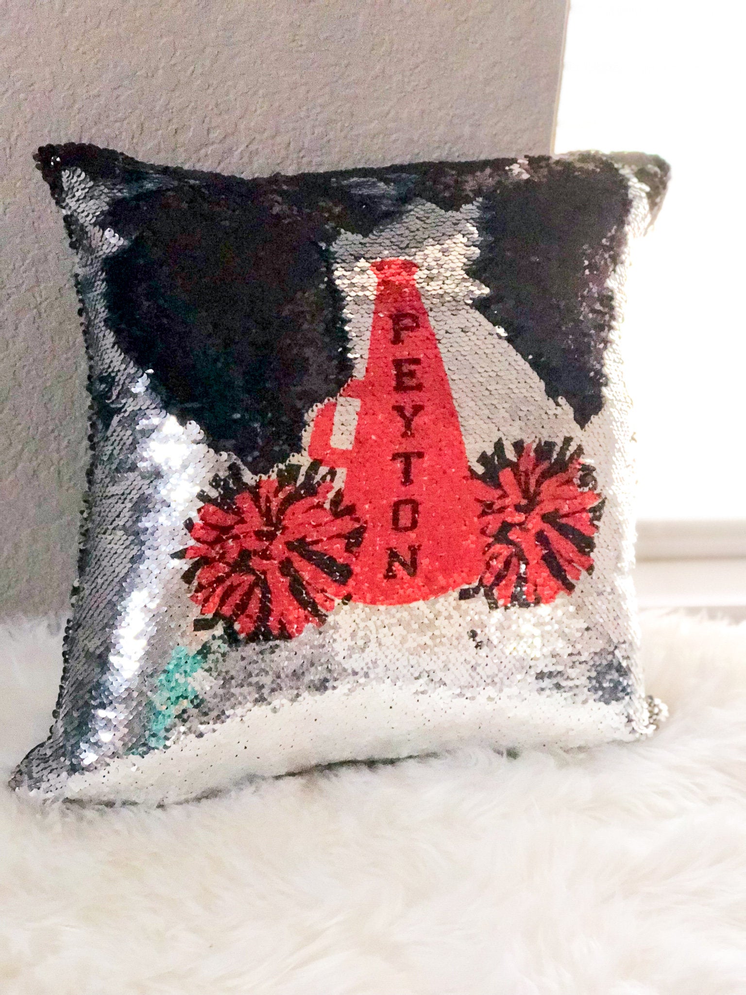 Personalized Cheerleader Sequin Pillow Cover - Custom Reversible Sequin Pillow Cover - Christmas Gift for Her - Birthday Pillow Cover