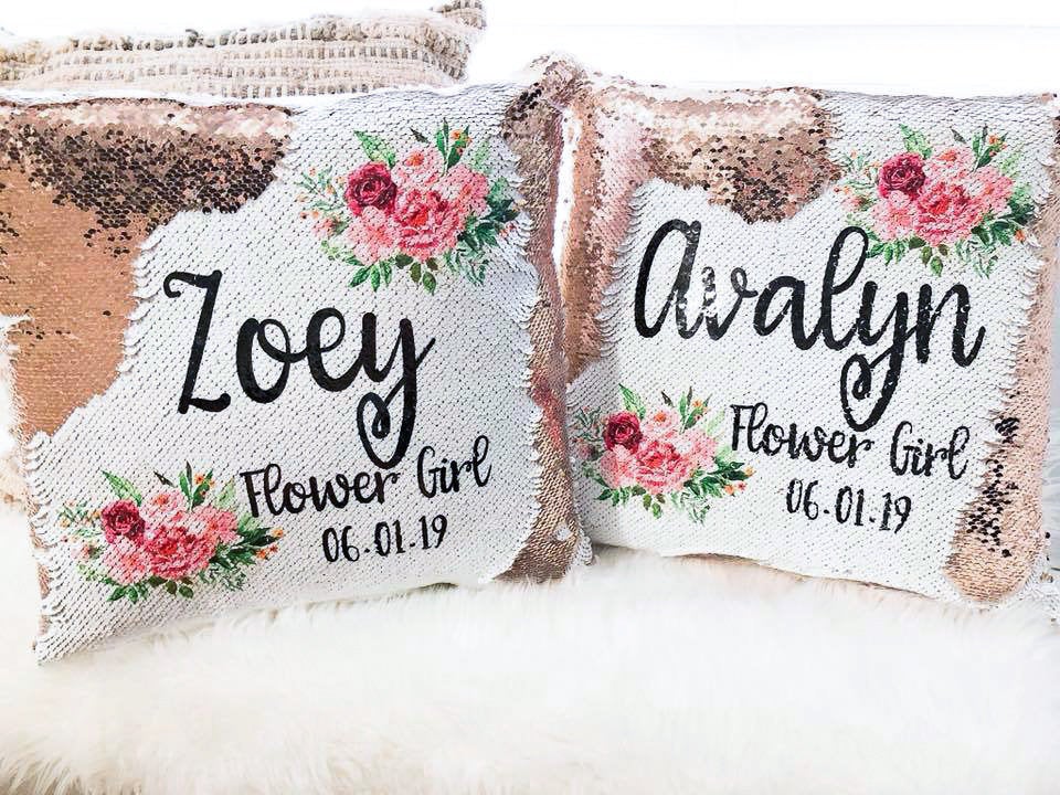 Sequin Pillow Personalized, Flower Girl Proposal, Flower Girl Gift,