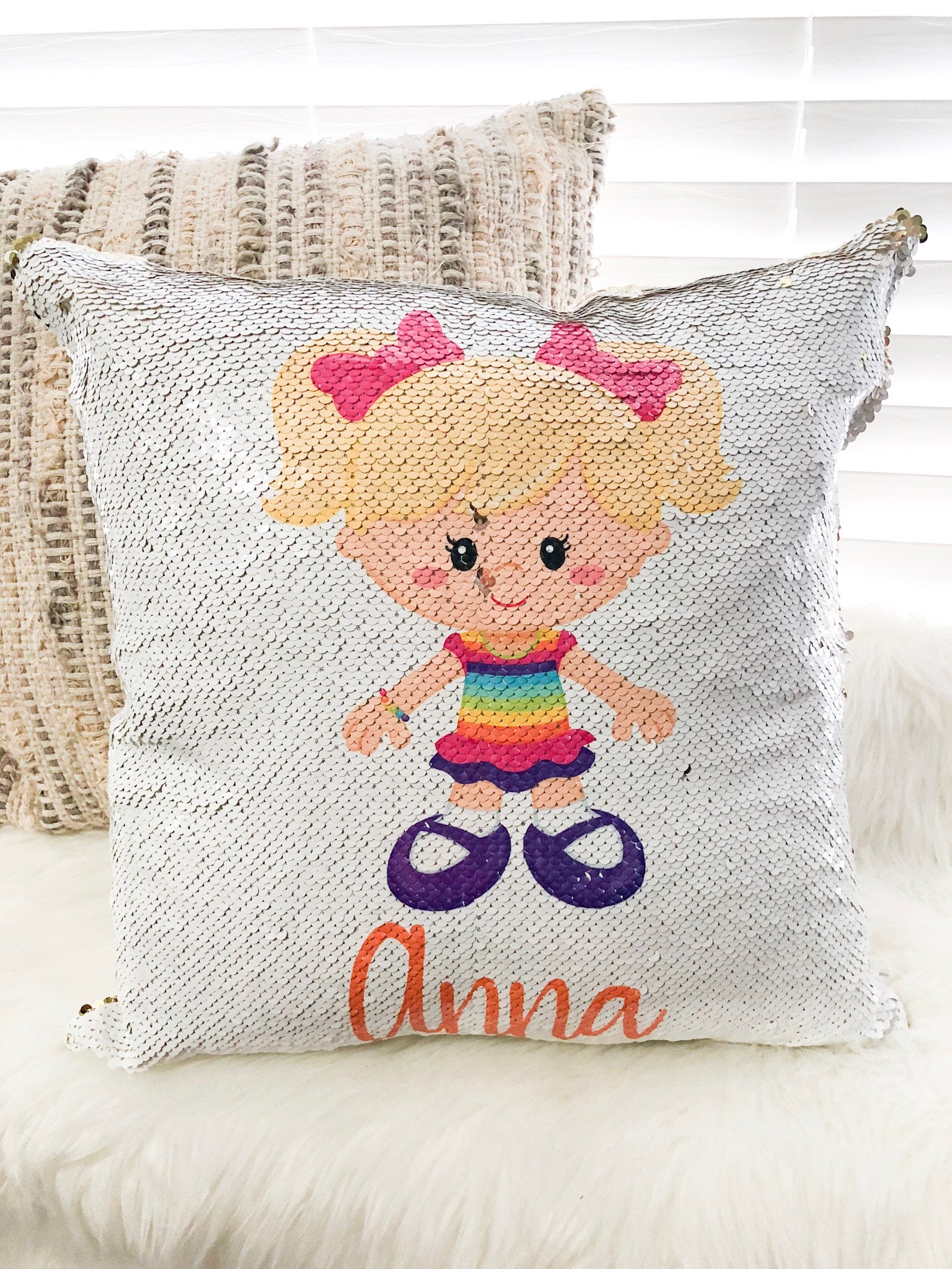 Personalized Cheerleader Sequin Pillow Cover - Custom Reversible Sequin Pillow Cover - Christmas Gift for Her - Birthday Pillow Cover