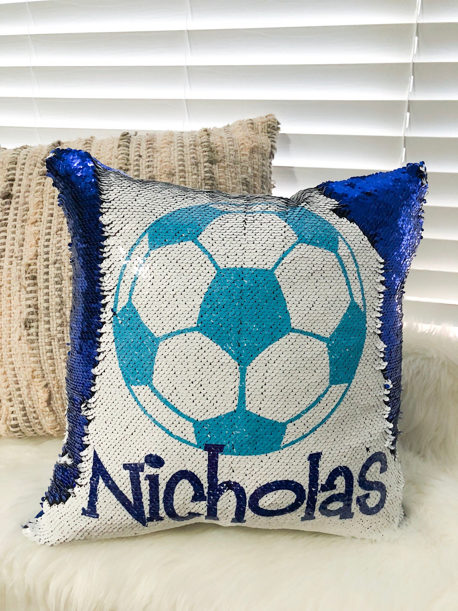 Personalized Boy Reversible Sequin Pillow - Custom Pillow for Boy - Antler Pillow Cover