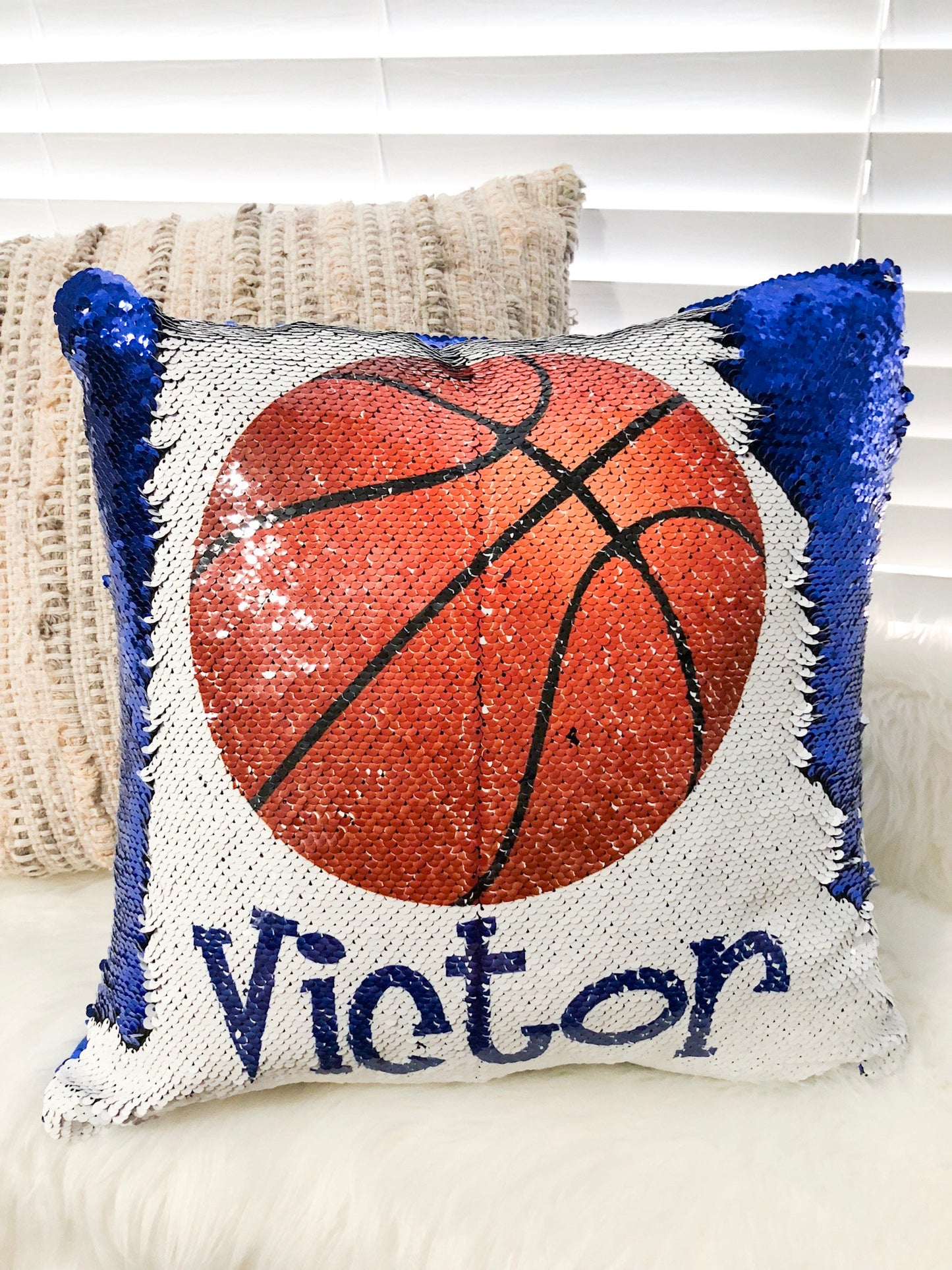 Personalized Boy Reversible Sequin Pillow - Custom Pillow for Boy - Antler Pillow Cover