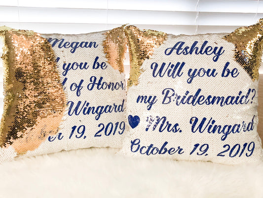 Personalized Bridesmaid Proposal - Bridesmaid Proposal Gift - Custom Sequin Flower Girl Pillow Cover