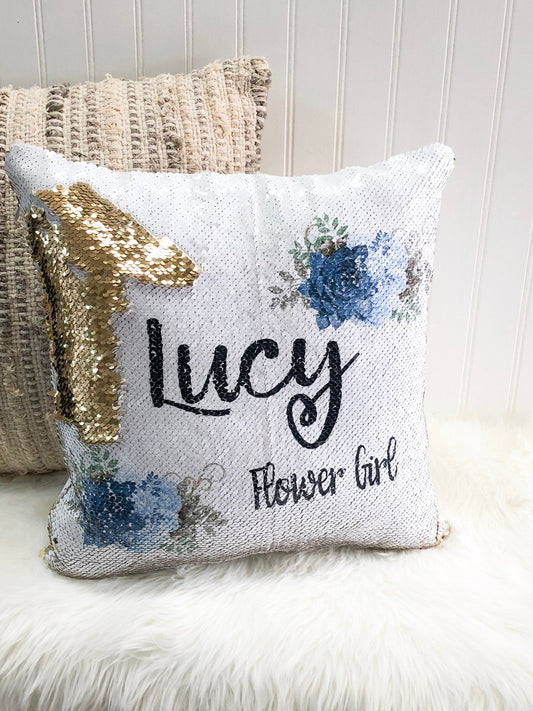 Flower Girl Proposal - Personalized Flower Girl Gift - Custom Sequin Flower Girl Pillow Cover