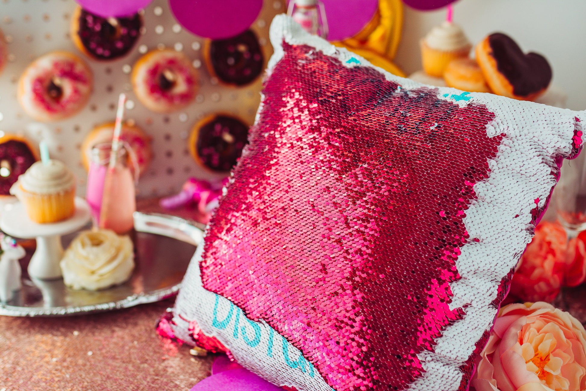 Donut Birthday Gift - Personalized Sequin Pillow - Donut Party - Gift for Her