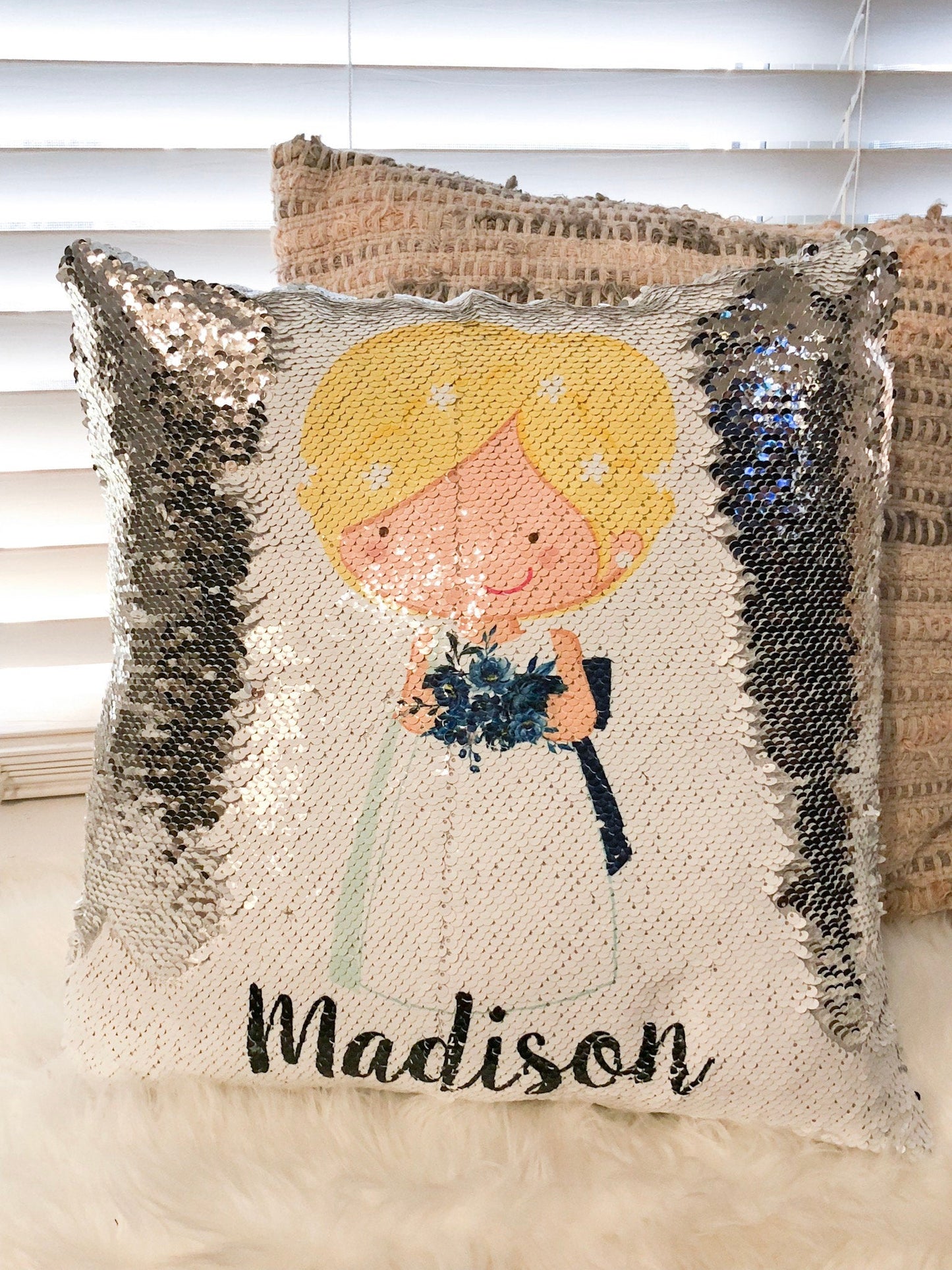 Flower Girl Gift, Flower Girl Proposal, Personalized Mermaid Sequin Pillow Cover, Custom Pillow Civer