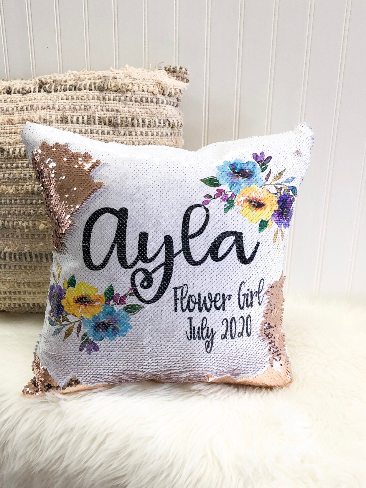 Flower Girl Proposal - Personalized Flower Girl Gift - Custom Sequin Flower Girl Pillow Cover