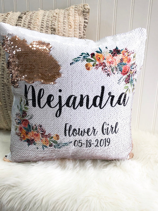 Flower Girl Proposal - Personalized Flower Girl Gift - Custom Sequin Flower Girl Pillow Cover