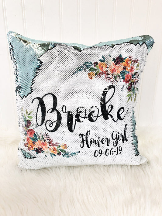 Personalized Flower Girl Proposal - Lavender Wedding - Flower Girl Gift - Custom Sequin Flower Girl Pillow Cover