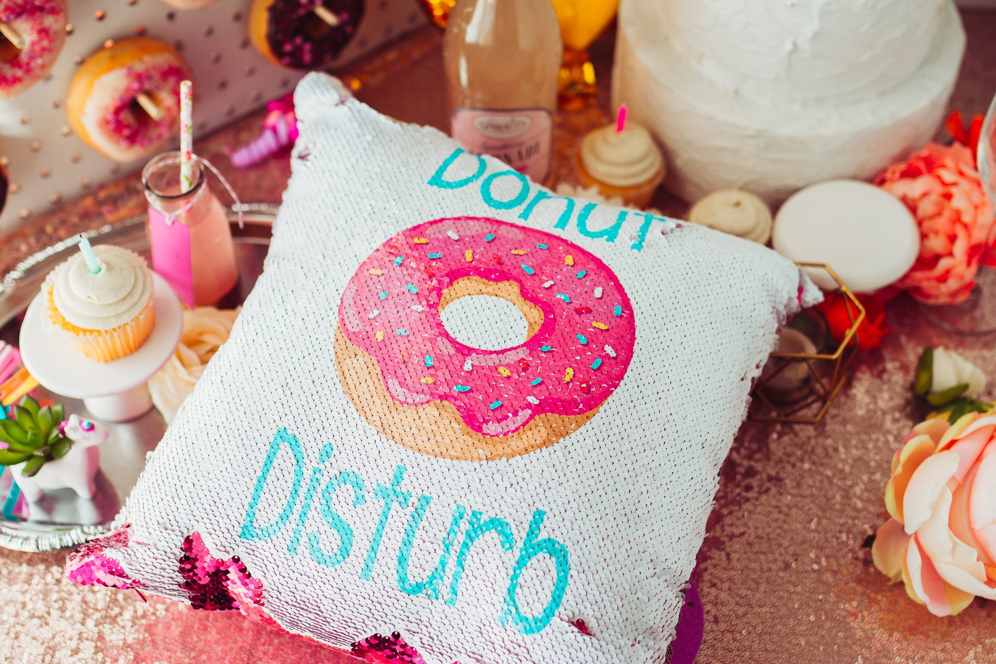 Donut Birthday Gift - Personalized Sequin Pillow - Donut Party - Gift for Her