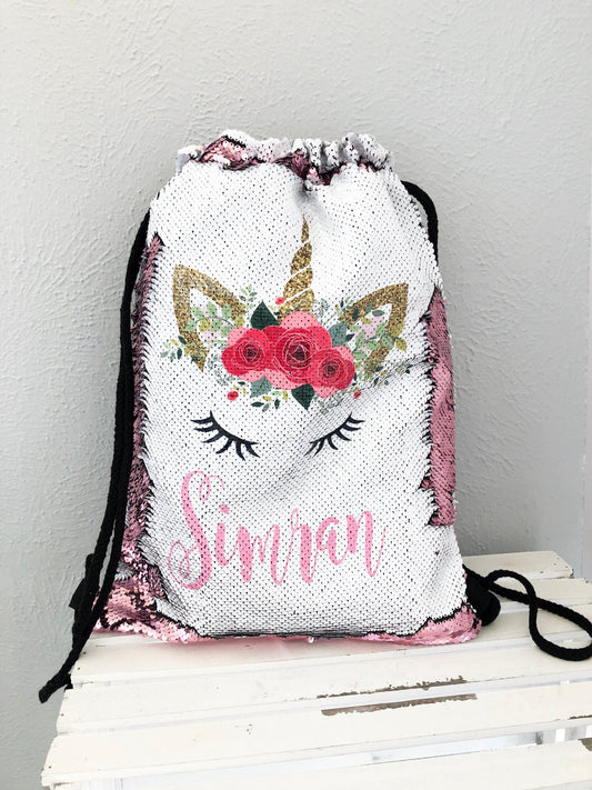 Back to School Backpack - Sequin Backpack - Personalized Unicorn Back Pack - Mermaid Sequin Drawstring Bag