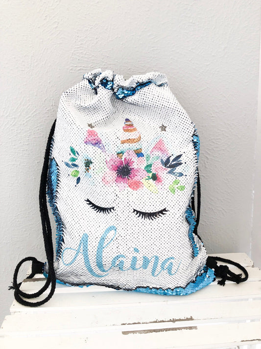 Back to School Backpack - Sequin Backpack - Personalized Unicorn Back Pack - Mermaid Sequin Drawstring Bag