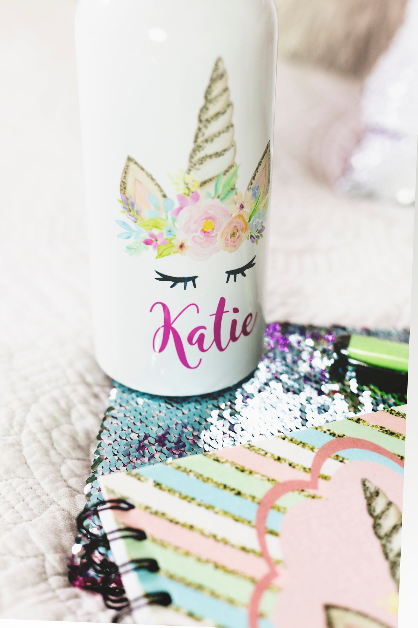 Personalized Unicorn Waterbottle - Christmas Gift for Her - Custom Water Bottle - Back to School Waterbottle