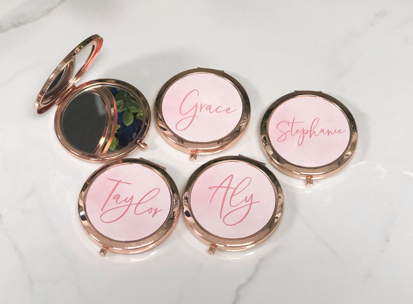 Personalized Compact Mirror - Bridesmaid Gift - Rose Gold Mirror - Bridesmaid Proposal Gift - Custom Bridal Party - Watercolor Floral