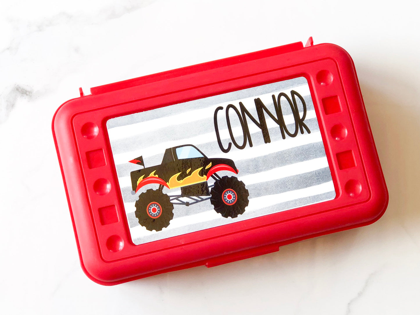 Custom Pencil Box - Monster Truck Boy Pencil Box - Back to School - School Supplies - Custom Pencil Bag