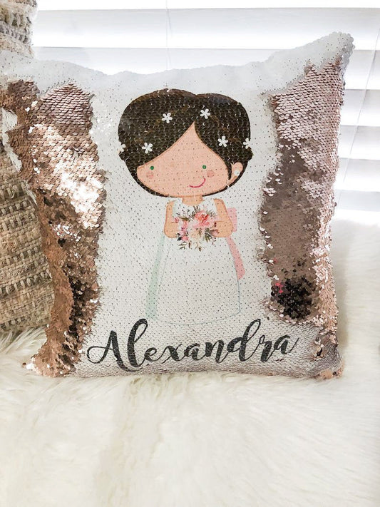 Flower Girl Gift, Flower Girl Proposal, Personalized Mermaid Sequin Pillow Cover, Custom Pillow Civer