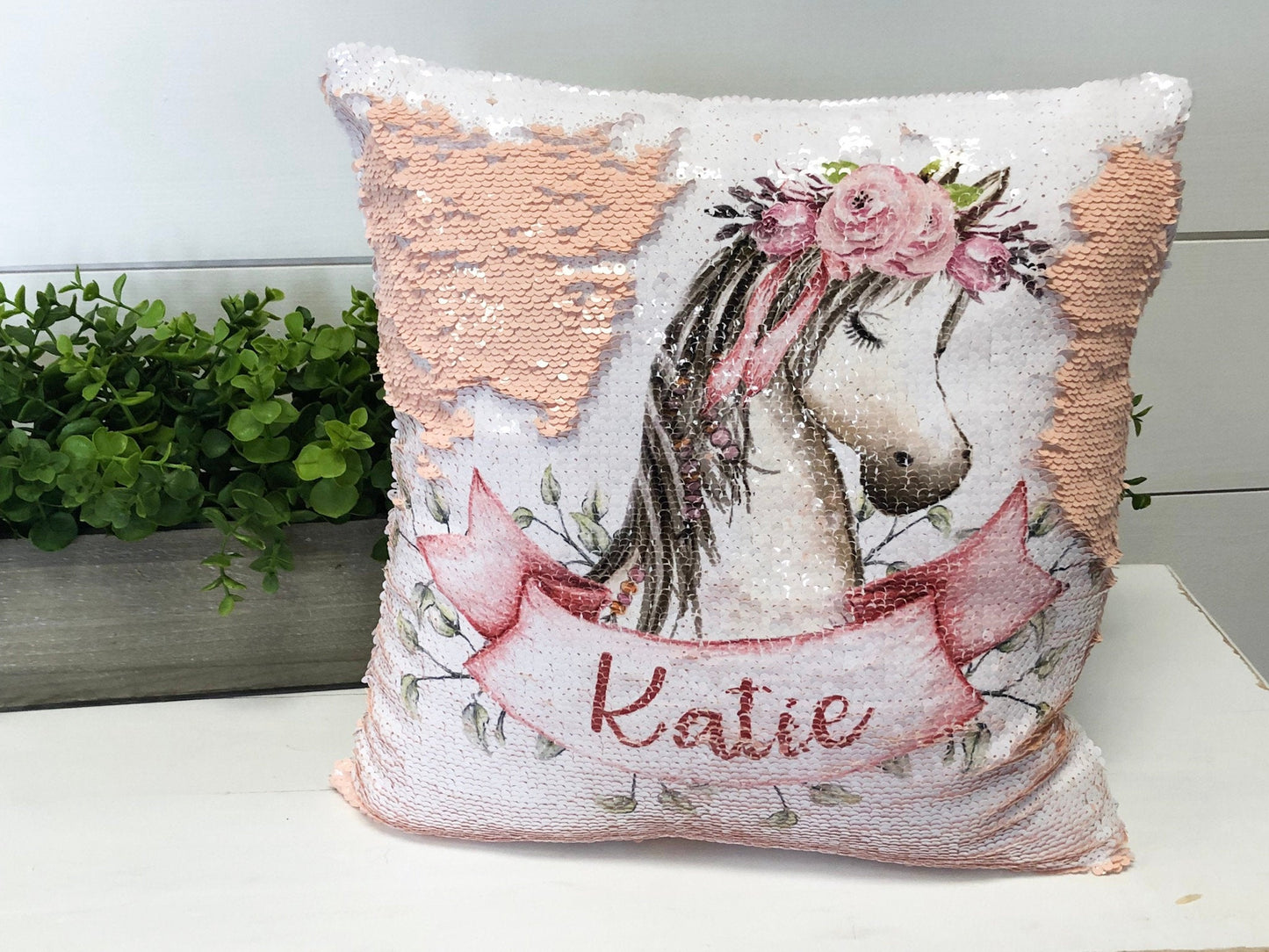 Personalized Pony Sequin Pillow Cover - Custom Reversible Sequin Pillow Cover - Hidden Message Pillow cover - Birthday Pillow Cover