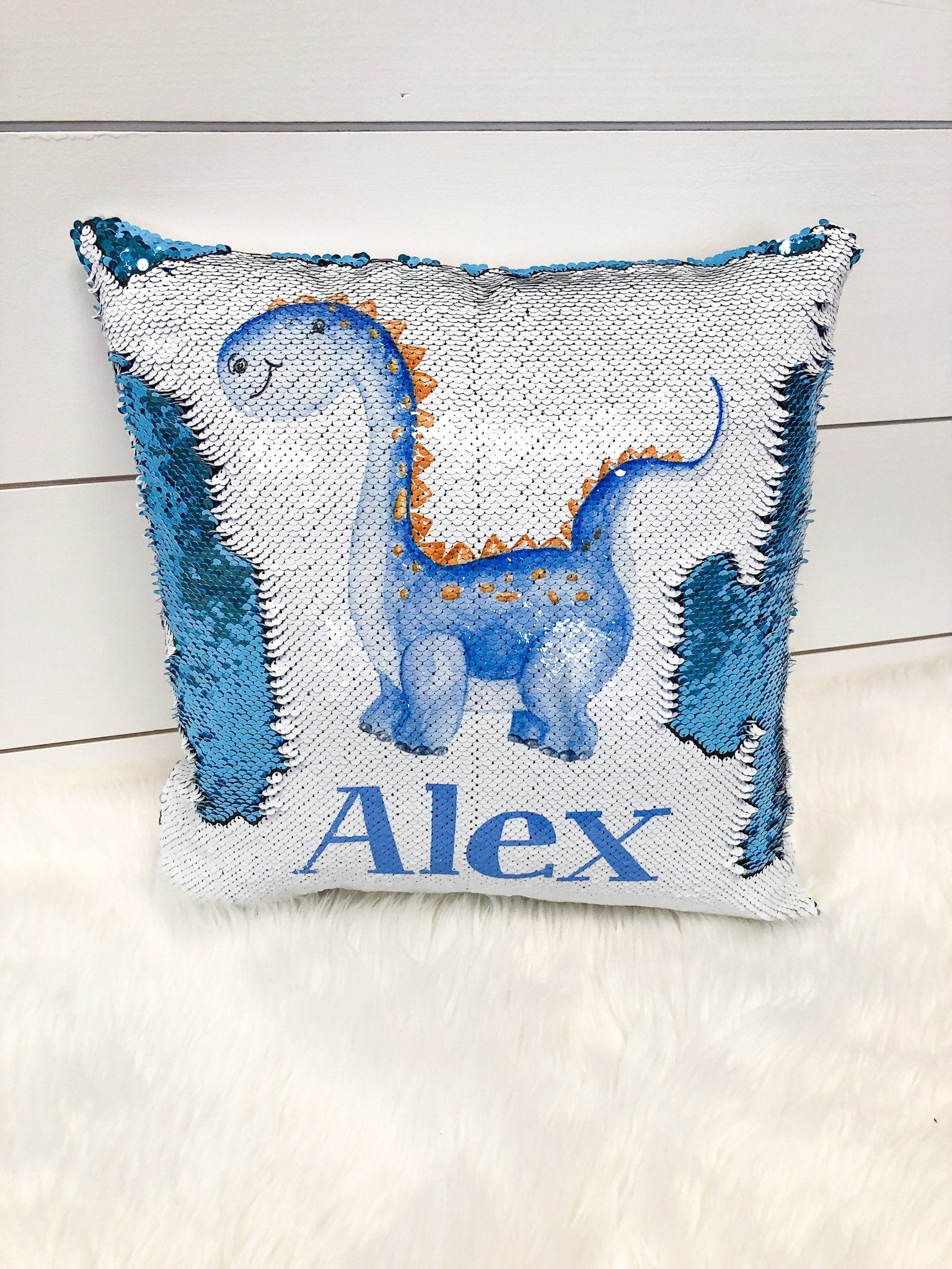 Dinosaur Gift, Custom Sequin Pillow, Personalized Pillow