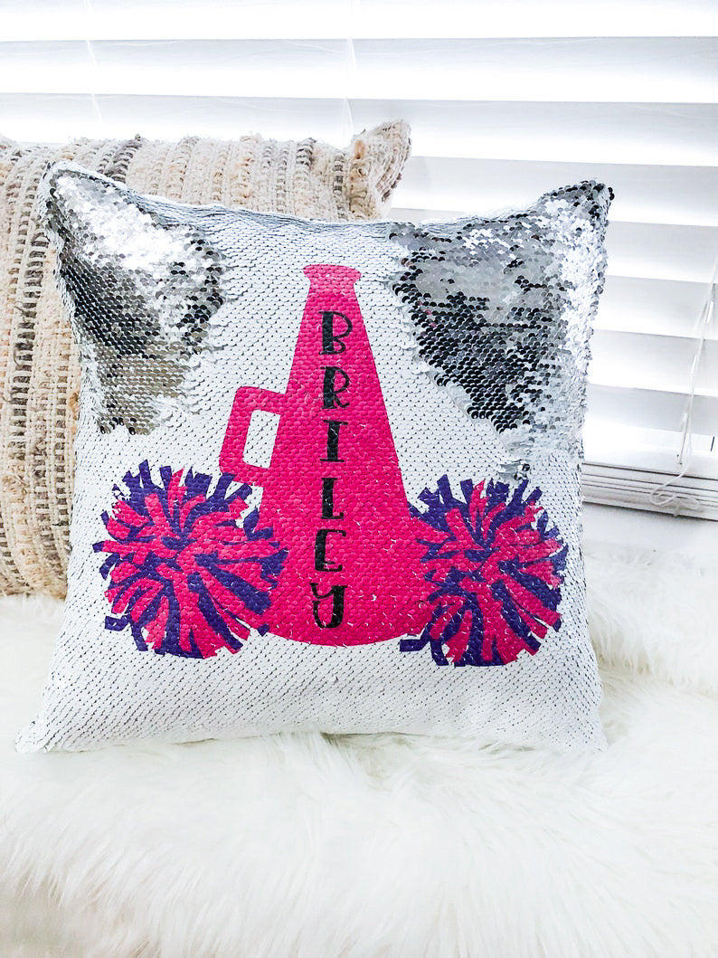 Personalized Cheerleader Sequin Pillow Cover - Custom Reversible Sequin Pillow Cover - Christmas Gift for Her - Birthday Pillow Cover