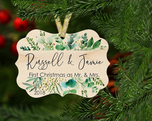 First Christmas Married Ornament - Personalized Christmas Ornament - Keepsake Ornament - Floral Ornament