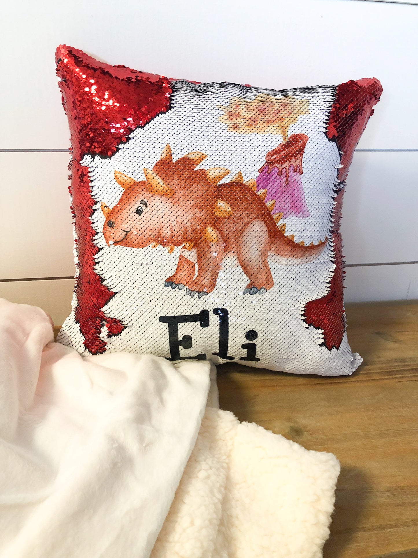 Sequin Pillow Personalized, Dinosaur Gift, Pillow Covers, Christmas Gifts for Kids,