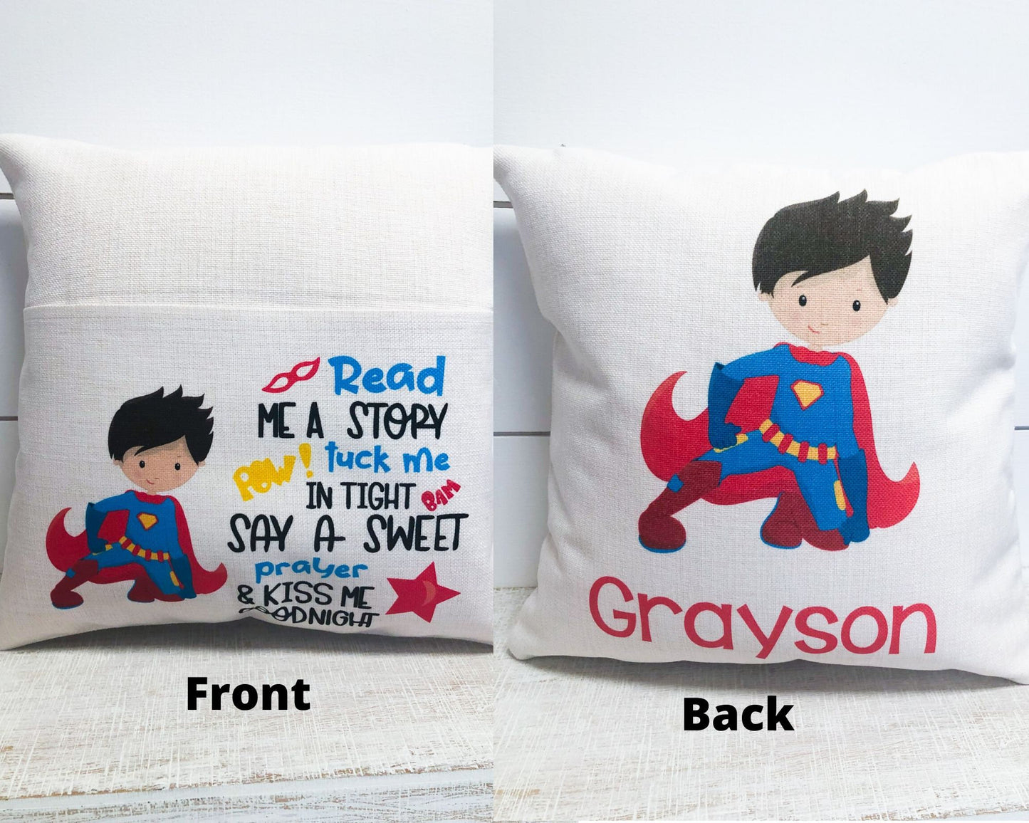 Christmas Gift for Boy, Personalized Pillow, Superhero Book Pillow