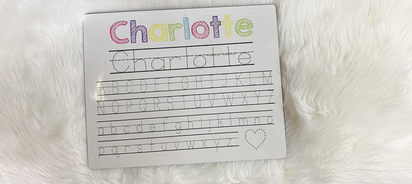 Personalized Handwriting Tracing Dry Erase Board, Preschooler handwriting practice board