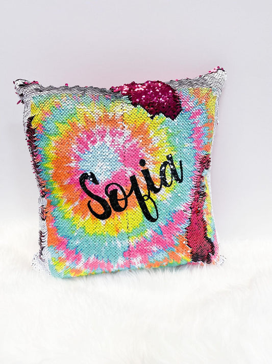 Personalized Tie Dye Sequin Pillow, Tye Dye Pillow, Gift for Teenager