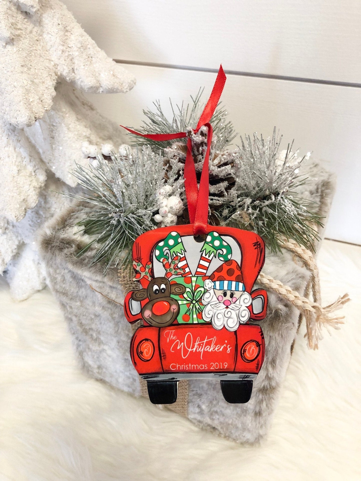 Personalized Family Ornament, Christmas Ornament, Red Truck Ornament