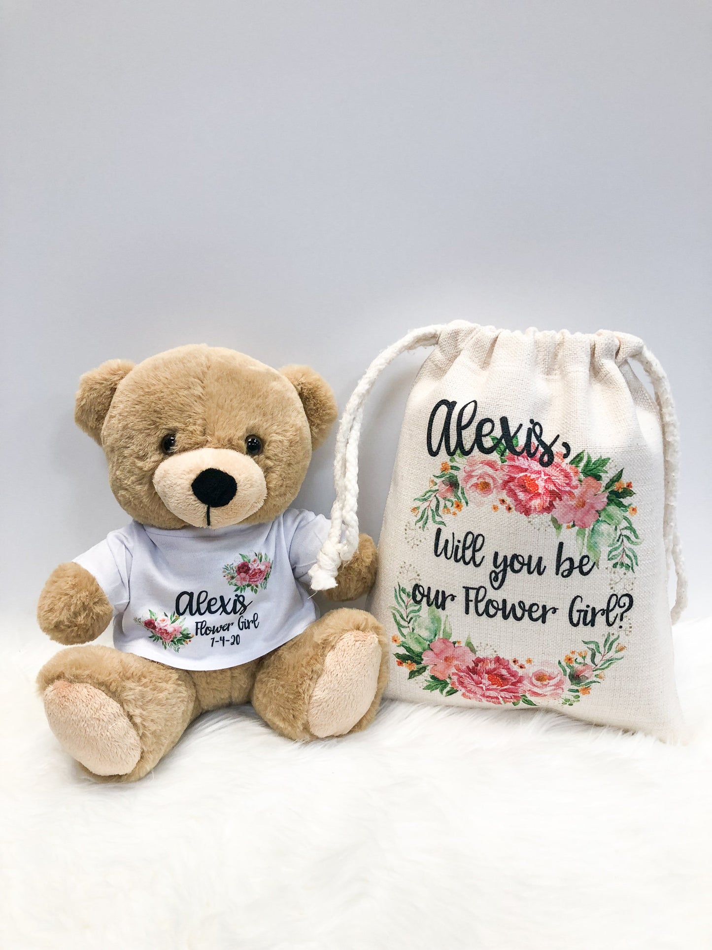 Flower Girl Gift, Flower Girl Gift Bag, Personalized Teddy Bear for Flower Girl