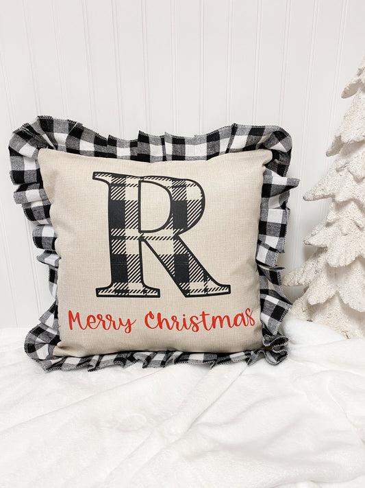 Personalized Christmas Pillow, Buffalo Plaid Christmas Decor, Farmhouse Christmas