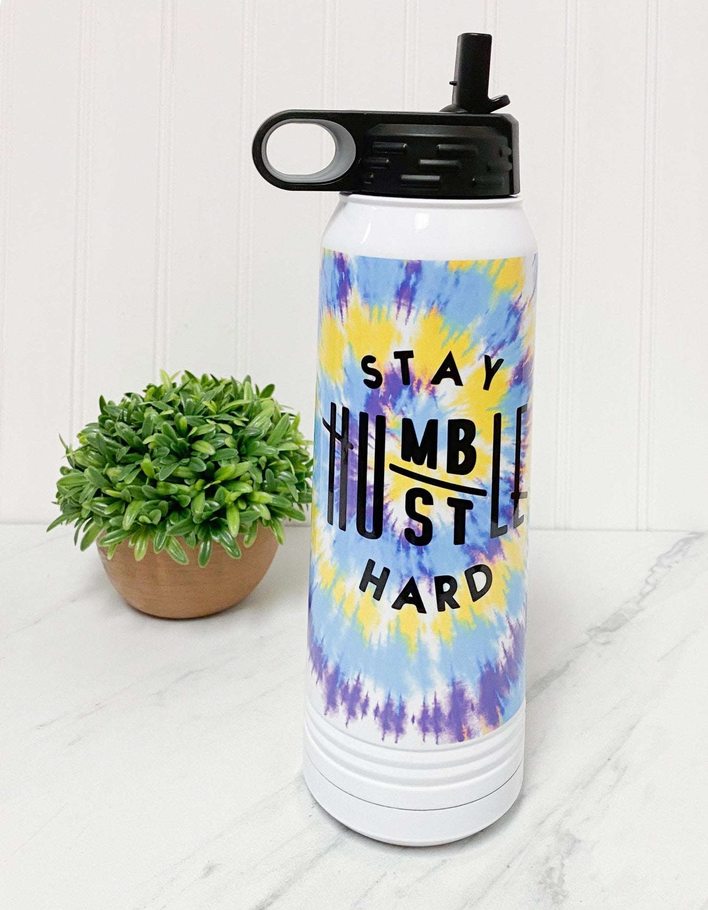 30oz Personalized Water Bottle for Kids, Tye Dye Water Bottle, Waterbottle with Straw